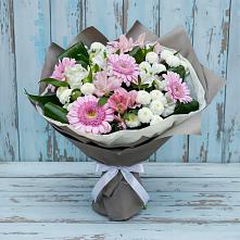 Букет цветов из:  Герберы, Альстромерии и Хризантемы в Поселке совхоз имени Ленина