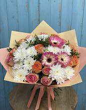 Букет цветов из:  Розы, Герберы и Хризантемы в Поселке совхоз имени Ленина
