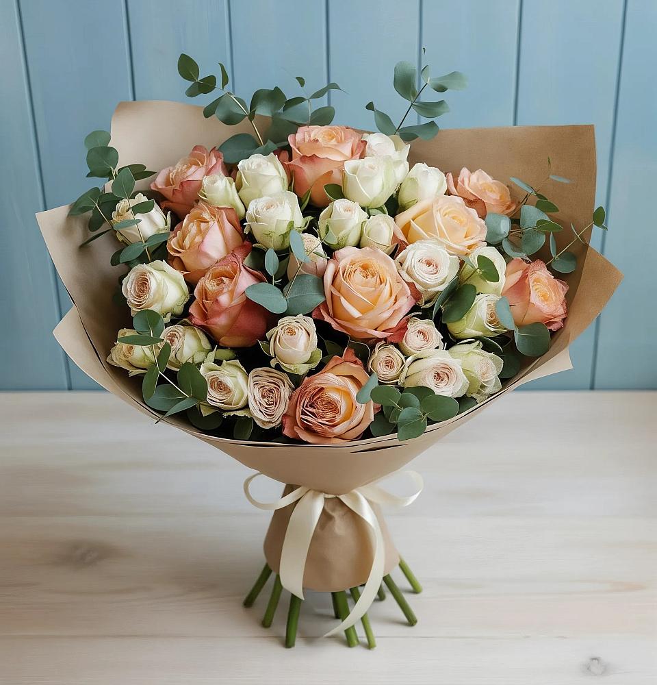 Букет цветов из: Альстромерии и Розы в Поселке совхоз имени Ленина