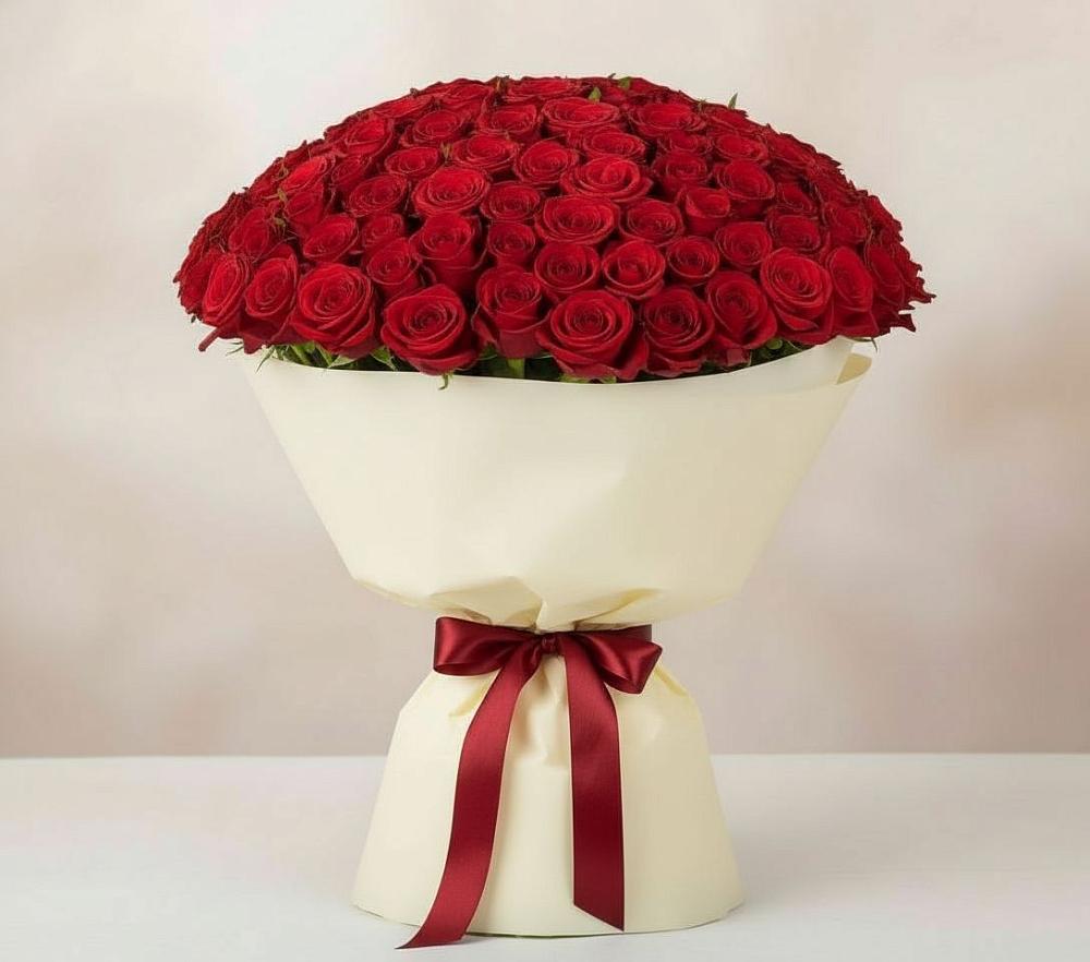 Букет 101 Красная роза Милано в Поселке совхоз имени Ленина
