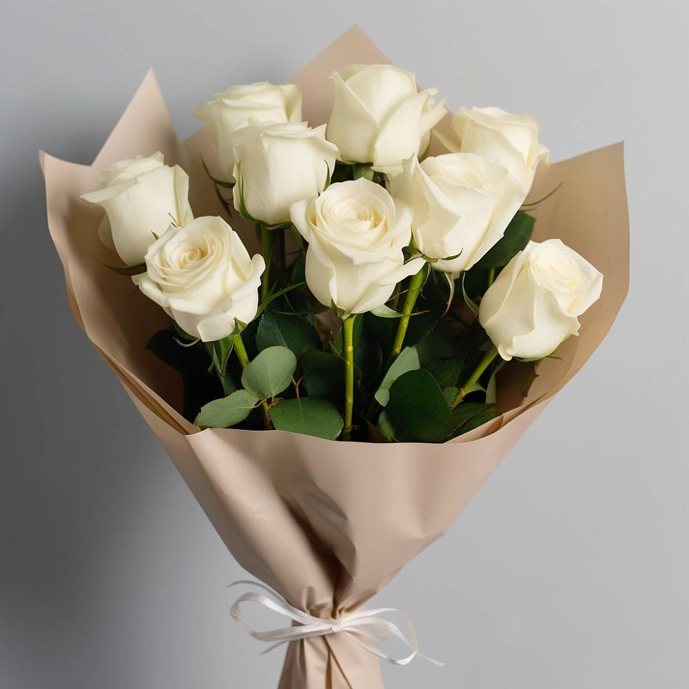 Букет 9 Белых роз Эдлесс Лав в Поселке совхоз имени Ленина