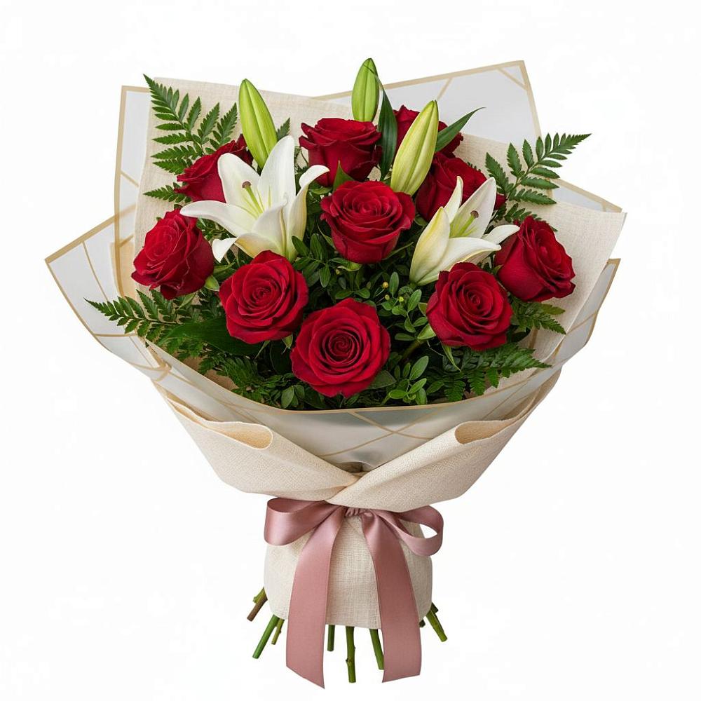 Букет цветов из: Лилии и Розы в Поселке совхоз имени Ленина