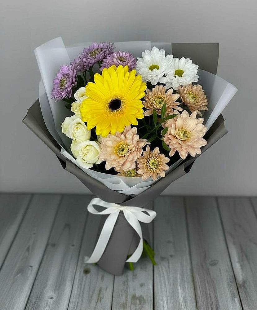Букет цветов из: Розы, Герберы и Хризантемы в Поселке совхоз имени Ленина
