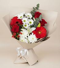 Букет цветов из:  Розы, Хризантемы, Герберы и Лилии в Поселке совхоз имени Ленина
