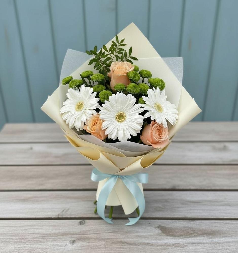 Букет цветов из: Герберы, Розы и Хризантемы в Поселке совхоз имени Ленина