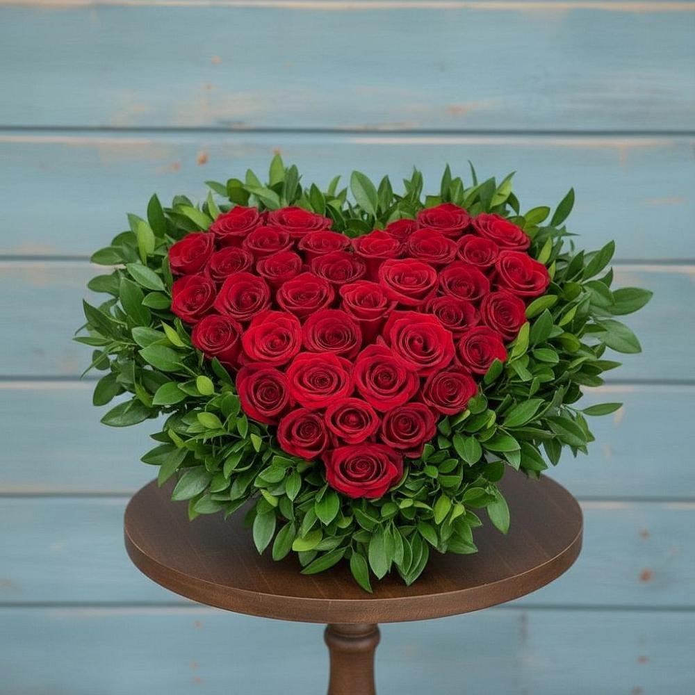 Цветочная композиция из Розы в виде сердца в Поселке совхоз имени Ленина