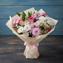 Букет цветов из:  Хризантемы, Альстромерии и Розы в Поселке совхоз имени Ленина