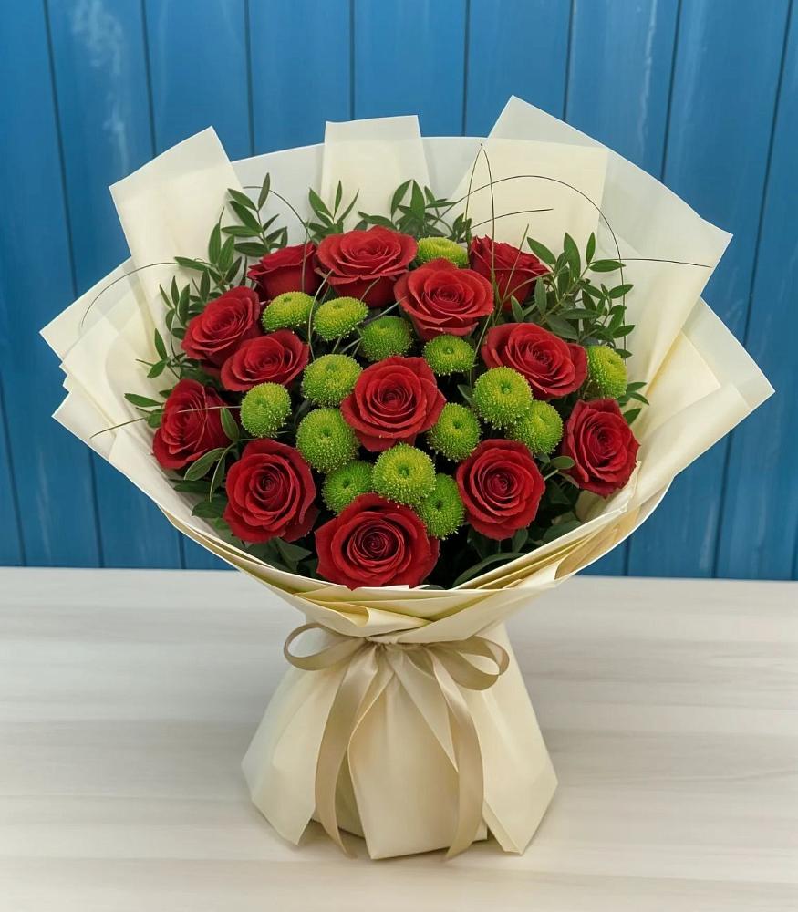 Букет цветов из: Розы и Хризантемы в Поселке совхоз имени Ленина