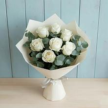 Букет Белые розы в Эвкалипте в Поселке совхоз имени Ленина
