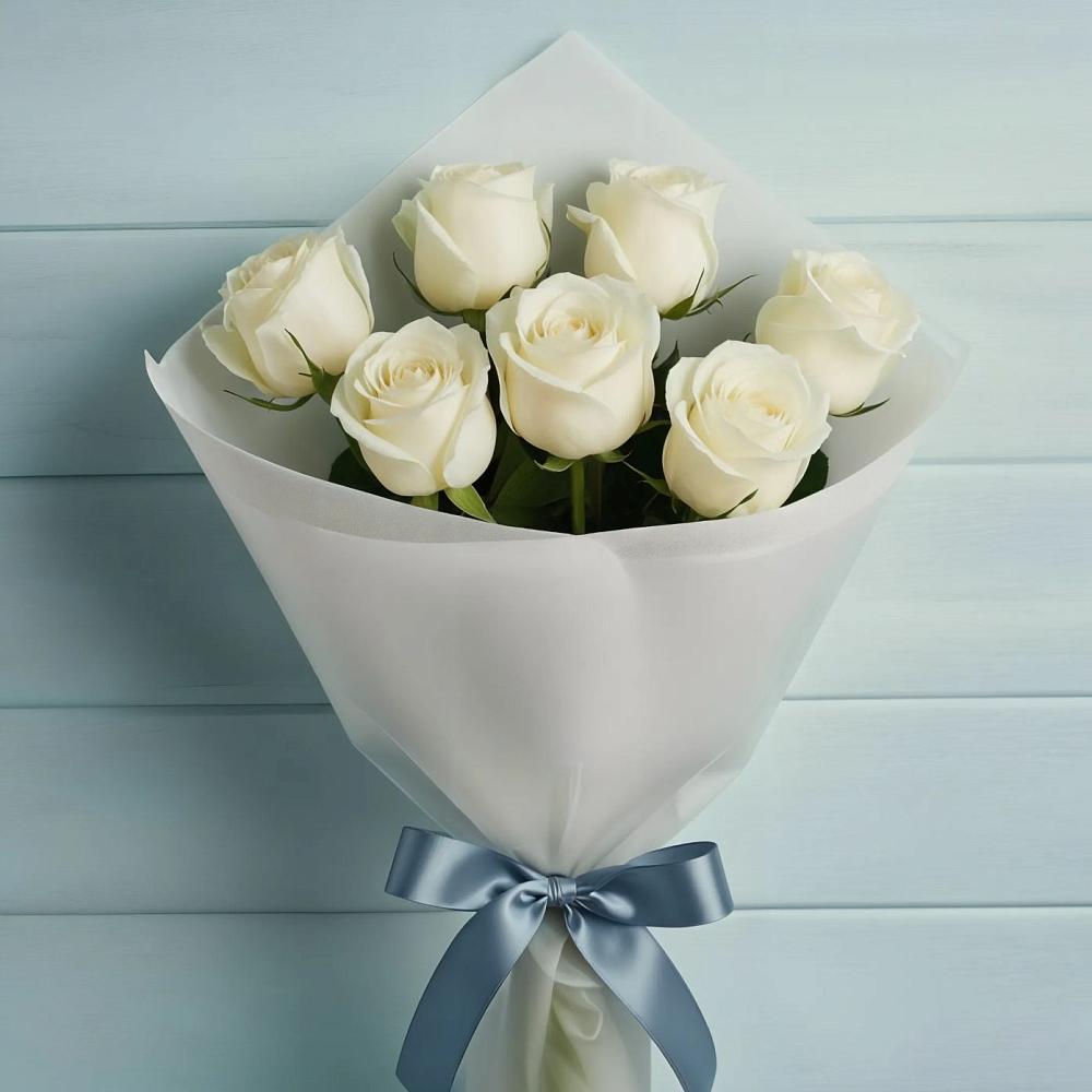 Букет 7 Белых роз Эдлесс Лав в Поселке совхоз имени Ленина
